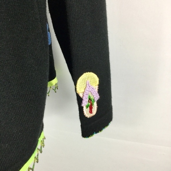 SWEATER sweater brand flip flops & tropical flowers black button front cardigan - Picture 8 of 12